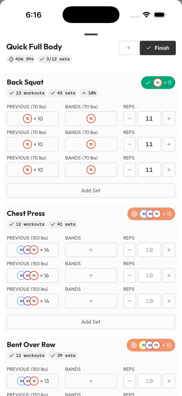 Active workout tracking