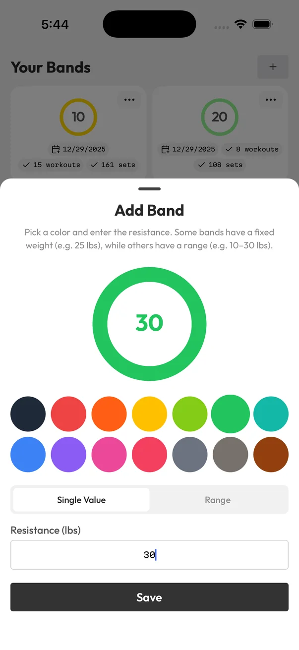 Add Band modal with color picker