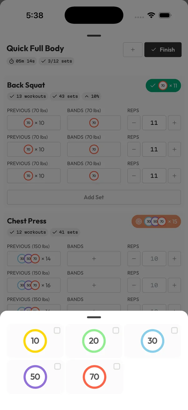 Band selection during workout