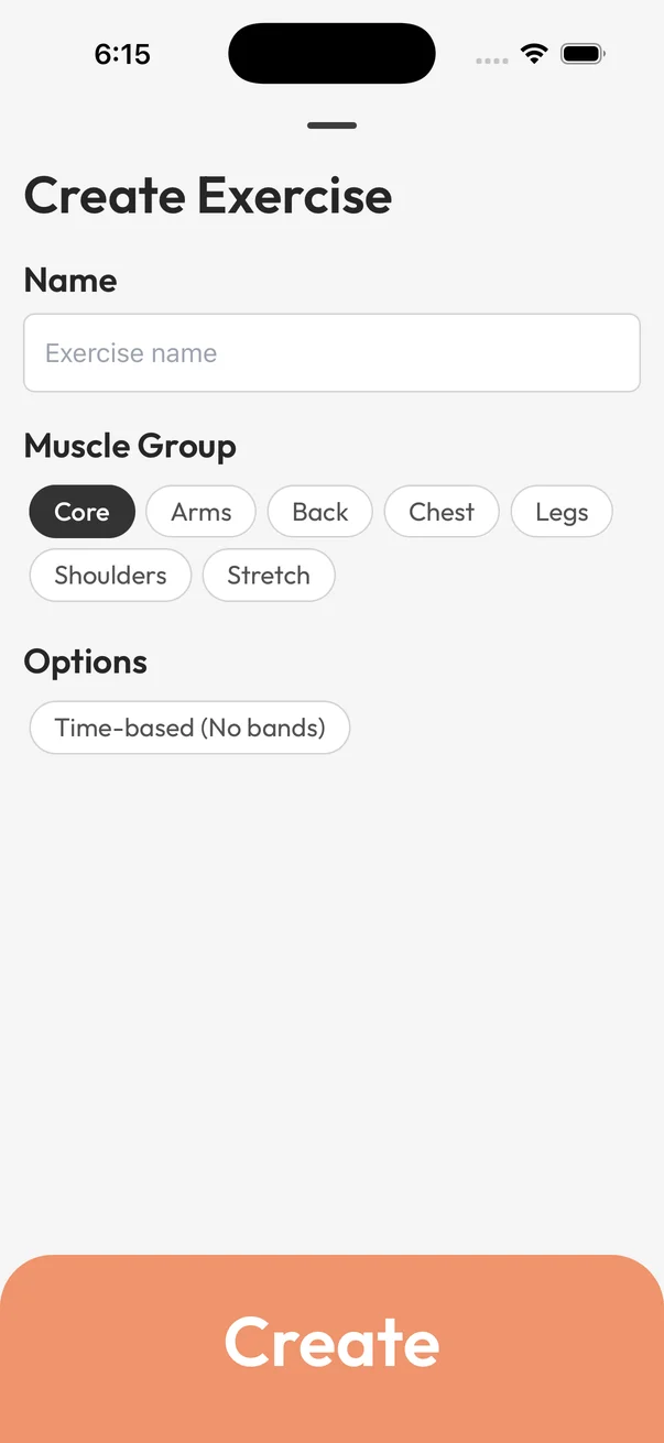 Create exercise screen