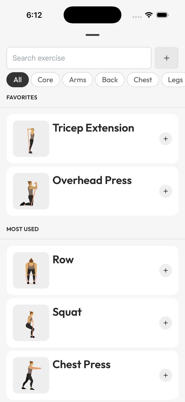 Exercise select screen