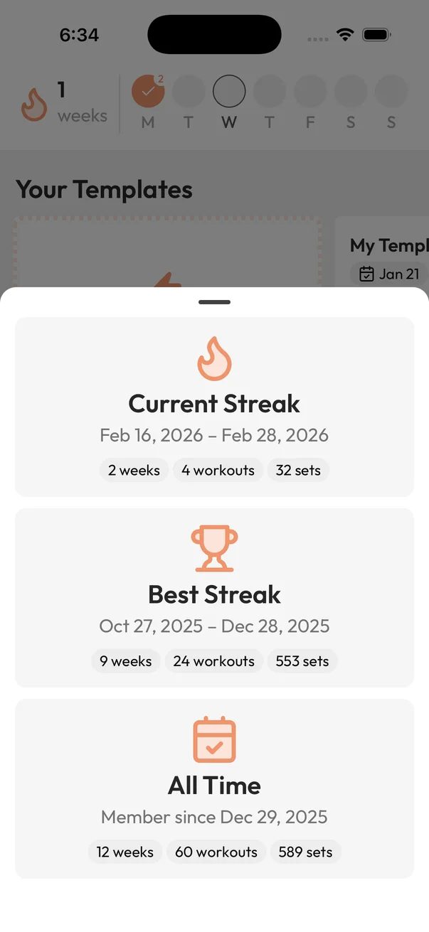Workout streak tracker