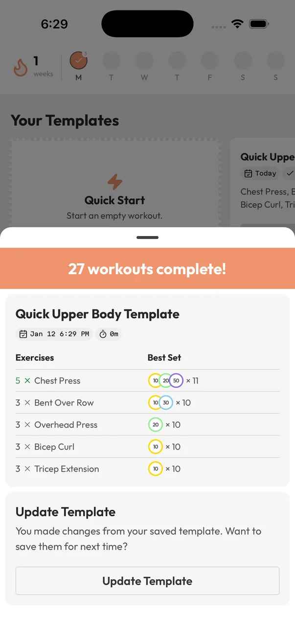 Workout complete summary